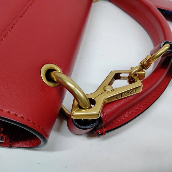 Authentic Gucci Queen Margaret Bamboo Red Leather Hand Bag mn674-020625 - Picture 7 of 16